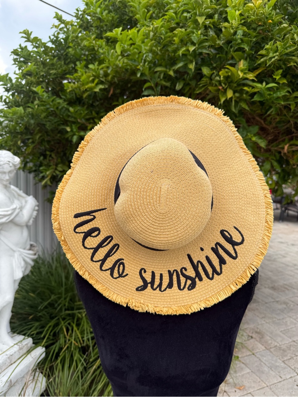 Wide Brim Kids Straw Sun Hat "Hello Sunshine" - Yellow
